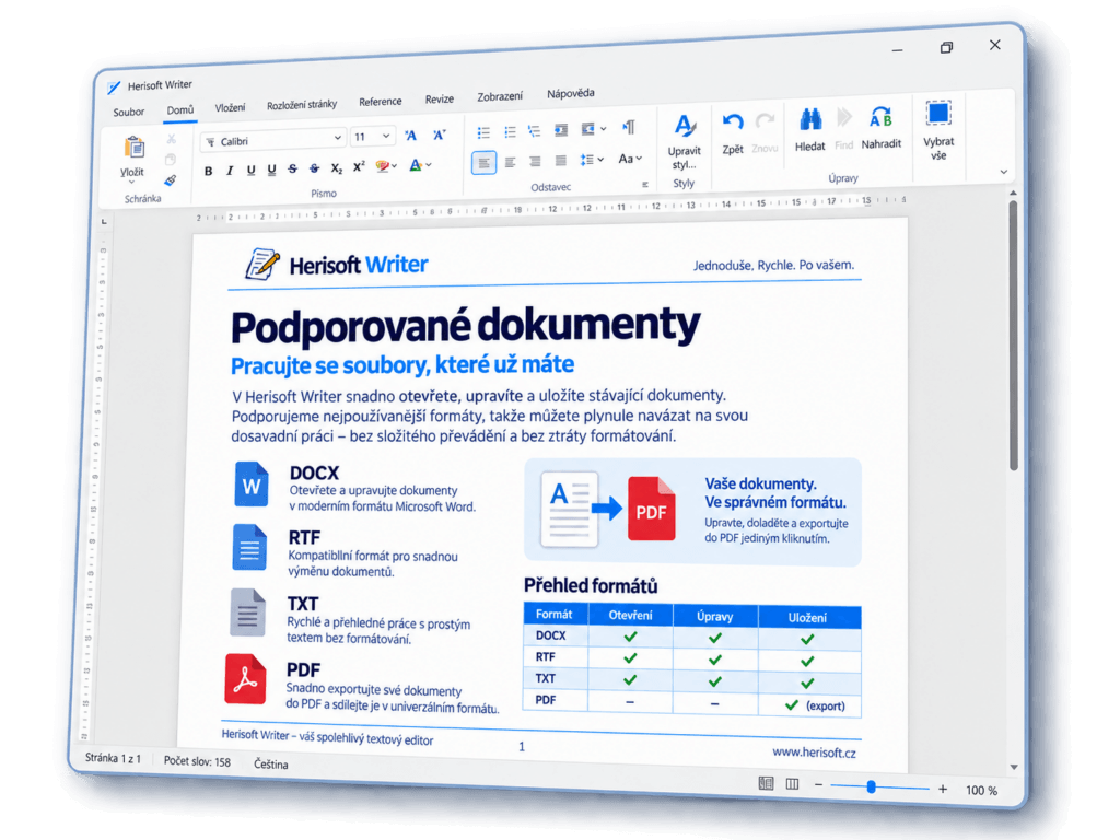 Herisoft Writer – práce s dokumenty DOCX, RTF a TXT