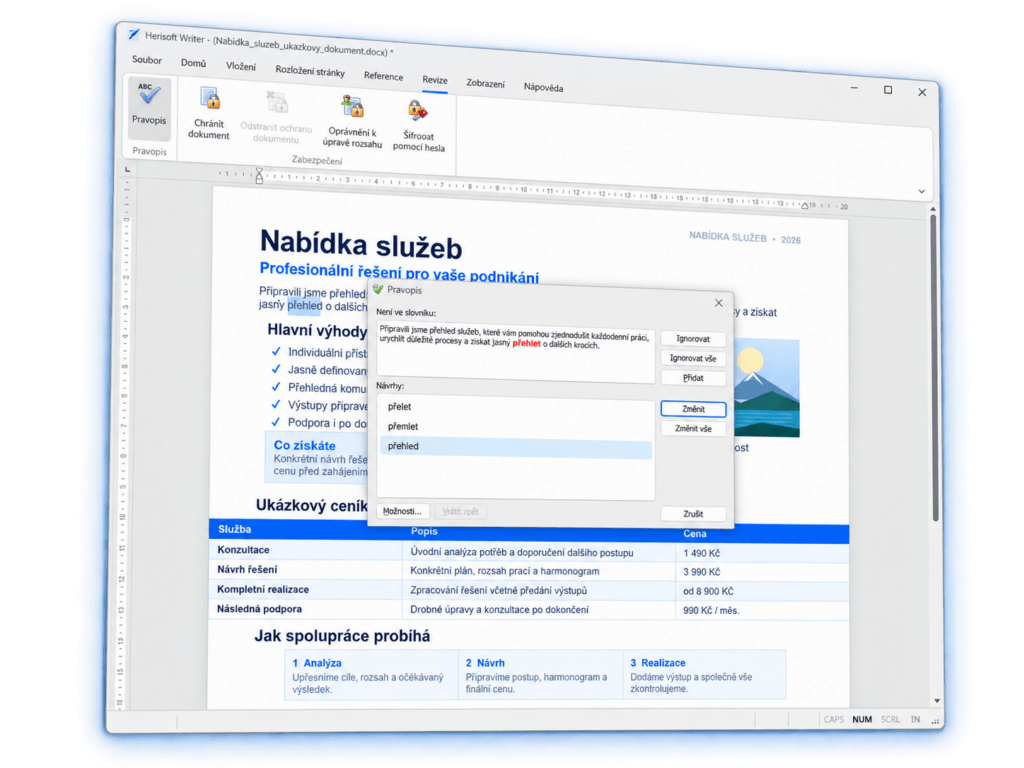 Herisoft Writer – kontrola pravopisu