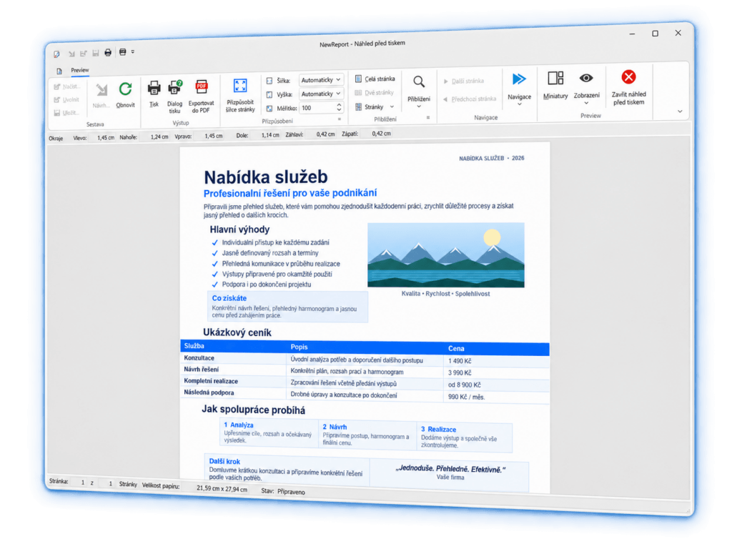 Herisoft Writer – náhled dokumentu před tiskem