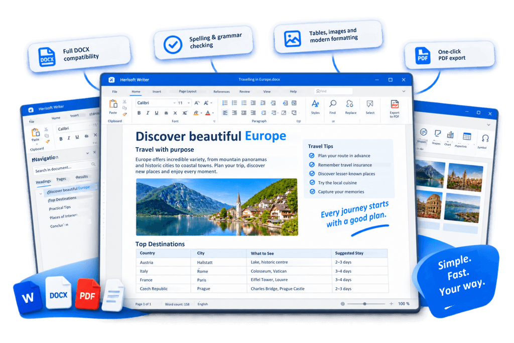 Open and edit a DOCX file in Herisoft Writer on Windows