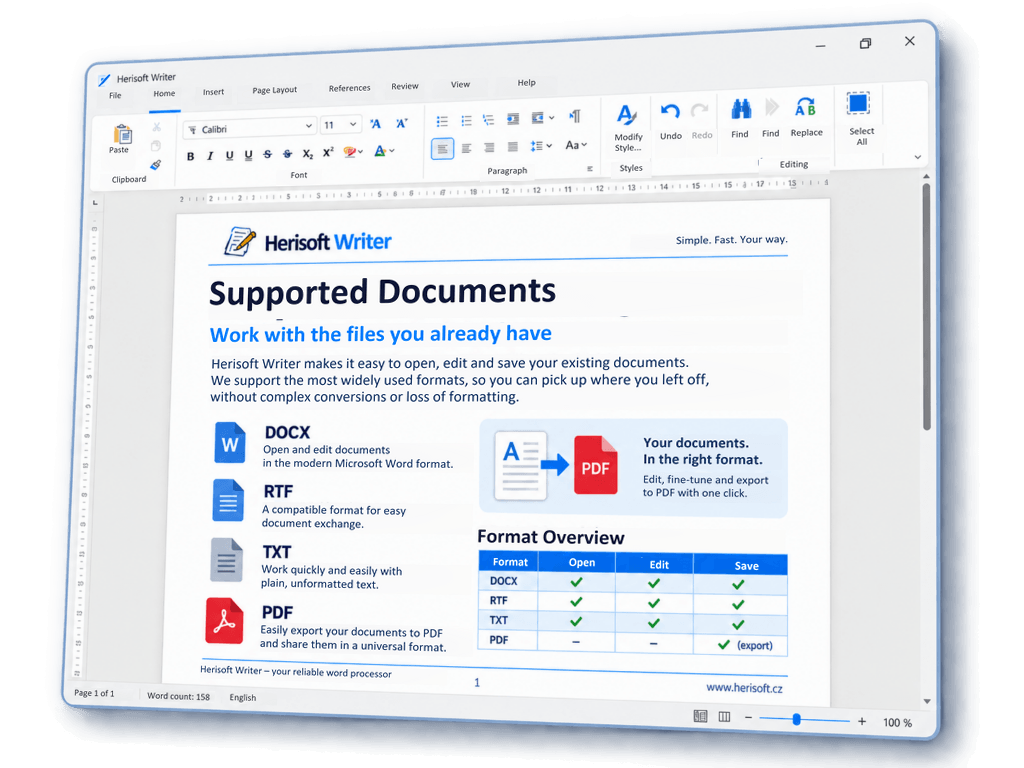 Work with DOCX and TXT documents in Herisoft Writer